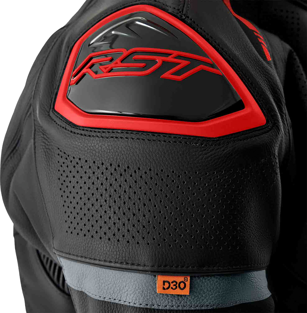 S1 D3o Leather Jacket Blk/Gry/Red Lg