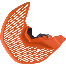 Orange KTM disc and fork bottom protector guards by POLISPORT, designed for motorcycle protection and durability.