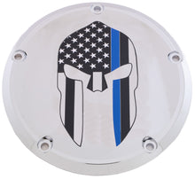 Load image into Gallery viewer, 7   M8 Flt/Flh Derby Cover Sparta Blue Line Chrome