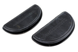 OE Gloss Black Passenger Half Moon Footboard Set for motorcycle, featuring sleek black finish and sturdy footpeg design.