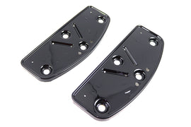 Black OE driver footboard set with D-shaped footpegs, designed for motorcycle rider comfort and stability.