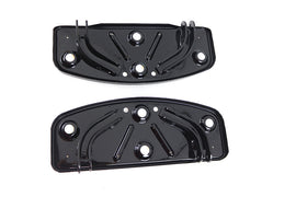 Black OE driver footboard set with D-shaped footpegs, designed for motorcycle rider comfort and stability.
