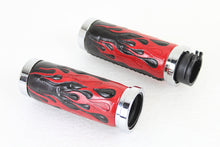 Load image into Gallery viewer, Red Flame Style Grip Set with Chrome Ends