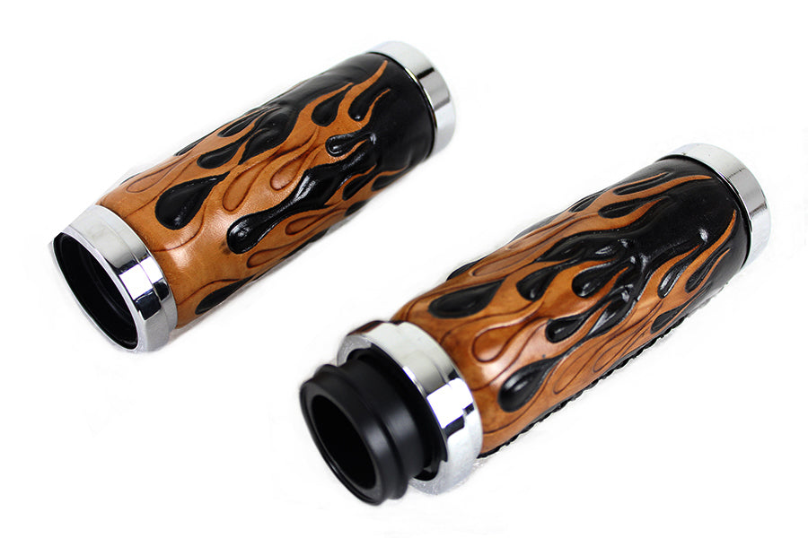 Amber Flame Style Throttle By Wire Grip Set with Chrome Ends