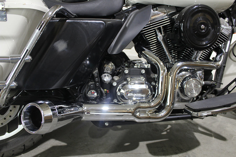 FLT Offset Megaphone 2:1 1-3/4 inch Exhaust Chrome with Chro