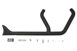 V-Twin 1-3/4 inch 2 into 1 black exhaust header set, showing polished metal pipes with black coating and connection joints.