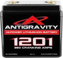 Load image into Gallery viewer, ANTIGRAVITY Lithium Battery AG 1201 360 CA with compact design, showing the black and red battery terminals and labels.