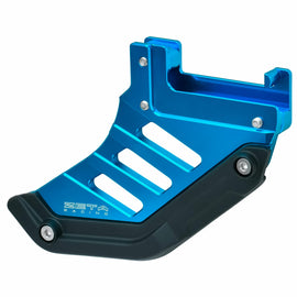 ZETA Rear Disc Guard H Blue for motorcycle protection, showing the blue metal guard attached to the rear disc brake.