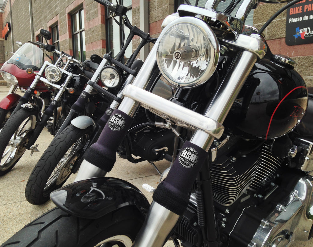 SHOCK SOX Street Shock Sox 6-inch BSM conventional forks for bikes, showing the black metal fork with mounting points.