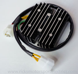 RICKS lithium regulator and rectifier for Yamaha motorcycle, electrical component with metal connectors and cooling fins.