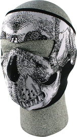 ZAN full face mask with black and white skull design, headgear style, covering entire face and head for cosplay or costume use.