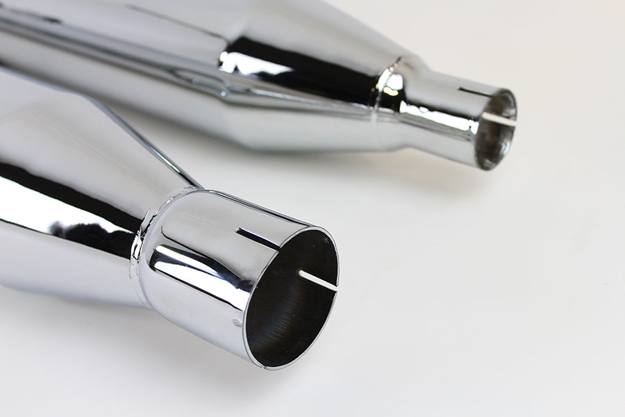 32 inch Chrome Muffler Set with Black Tapered End Tips