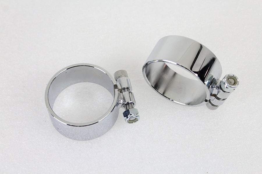 Chrome 2-1/8 inch Wide Muffler Body and End Clamp Set