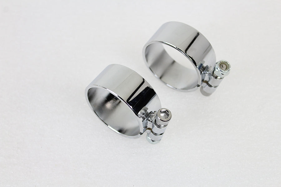 Chrome 2-1/8 inch Wide Muffler Body and End Clamp Set