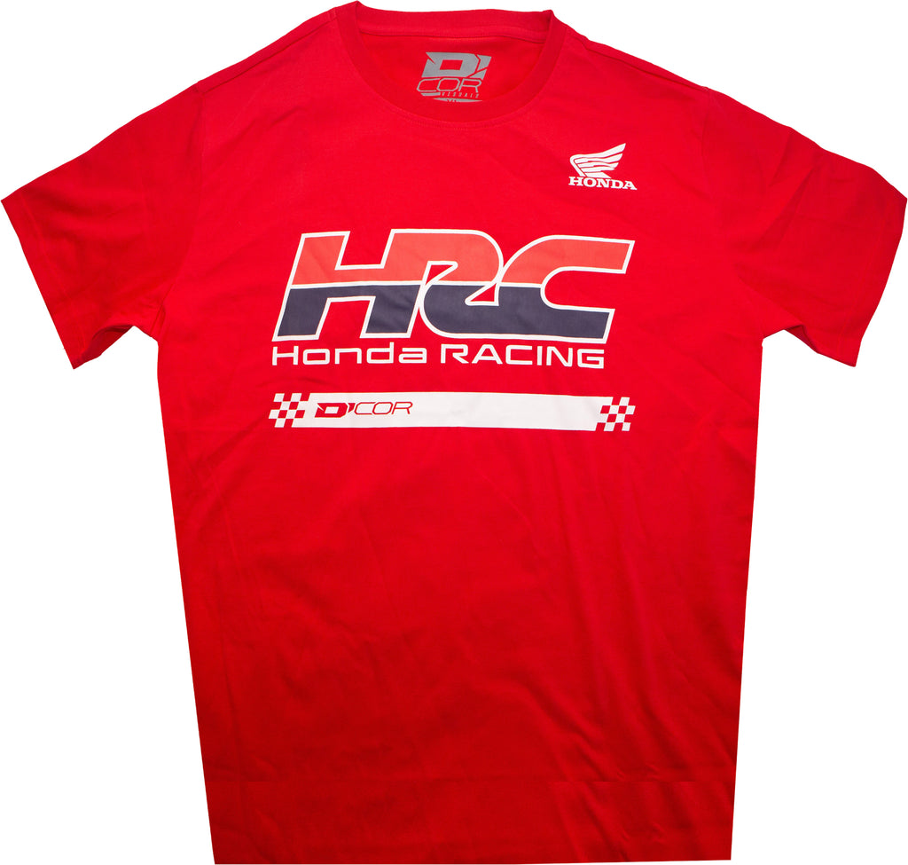 Red Honda HRC2 Tee shirt by D-COR featuring bold Honda HRC2 logo on front, casual fit, and soft fabric.