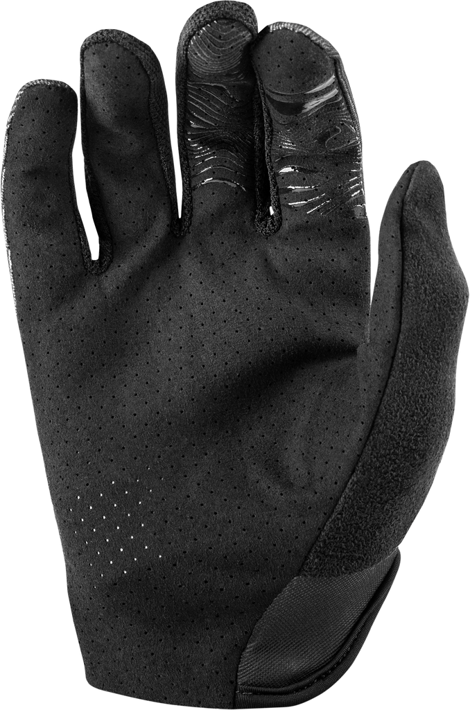 Black FLY RACING Radium gloves with padded palms and adjustable wrist straps for motocross or riding comfort.