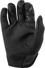 Load image into Gallery viewer, Black FLY RACING Radium gloves with padded palms and adjustable wrist straps for motocross or riding comfort.