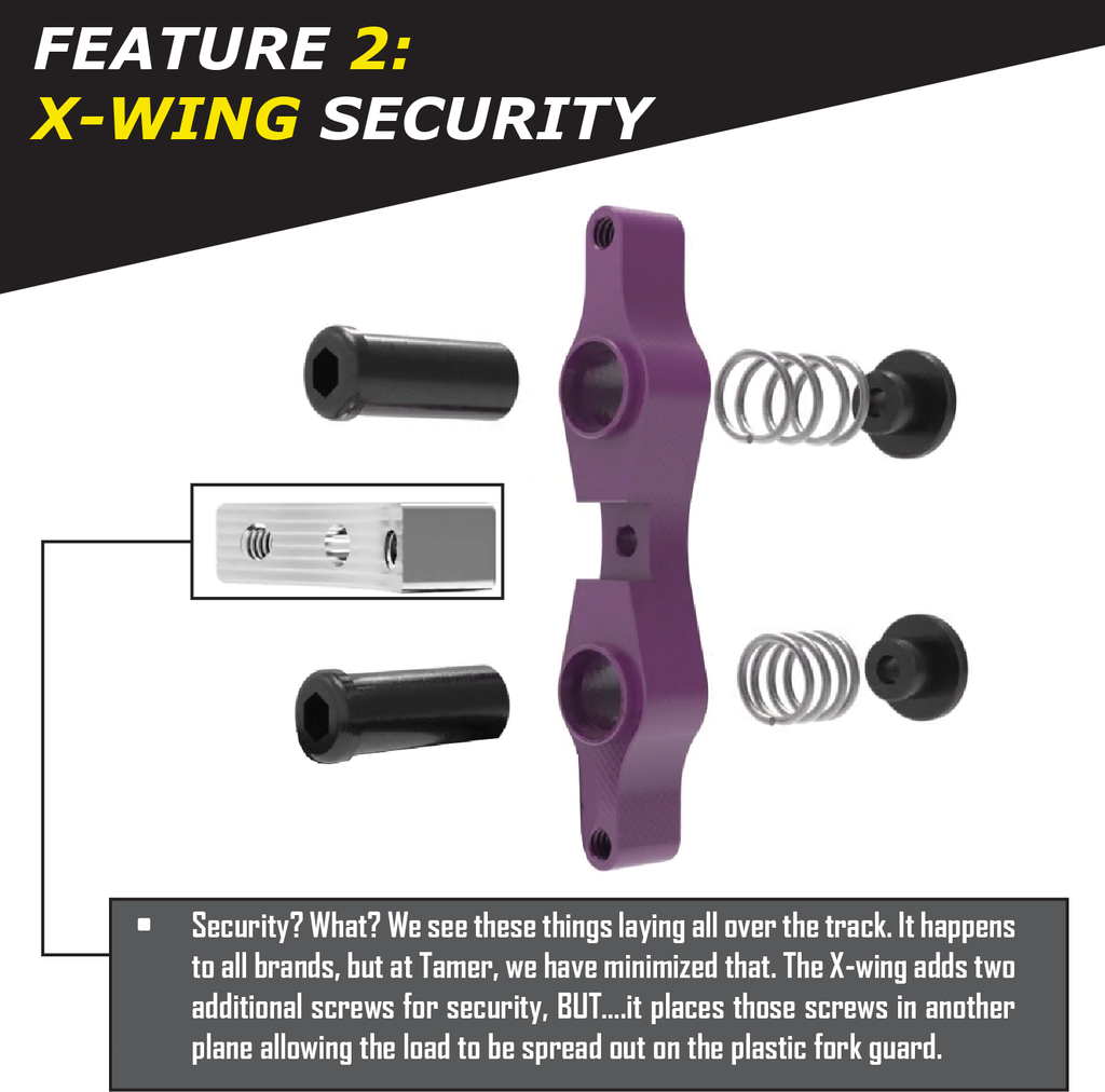 Tamer Double Button X Wing Purple suspension device with dual buttons and X-shaped design for secure support.
