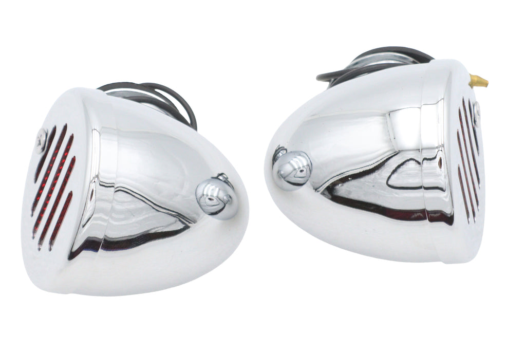 Chrome Shielded Bullet Marker Lamp Set with Red lens