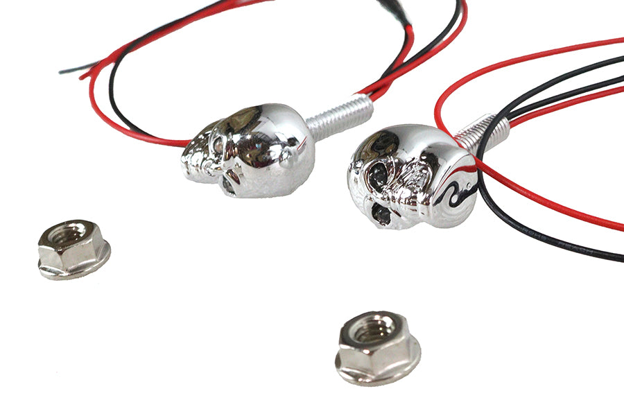 License Plate Frame Skull Bolt Set Chrome with Red LEDS