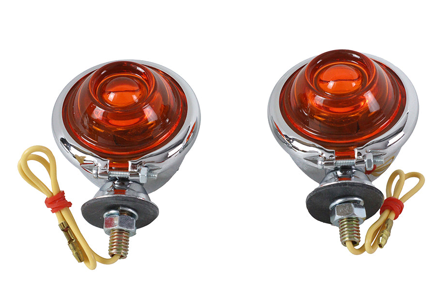 Chrome Turn Signal Set Bullet with Amber Lens