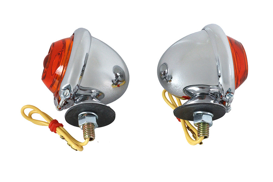 Chrome Turn Signal Set Bullet with Amber Lens