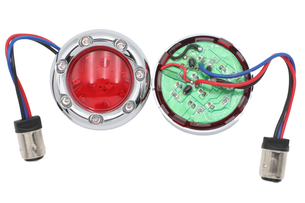 Chrome LED Turn Signal Bezel with Red Lens