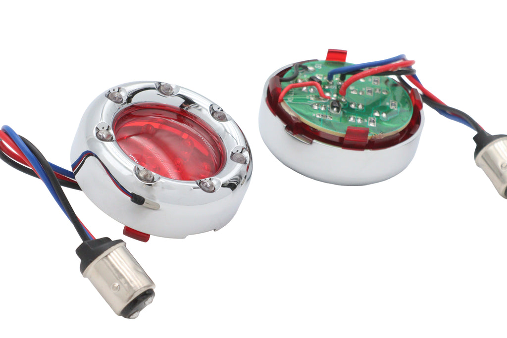 Chrome LED Turn Signal Bezel with Red Lens