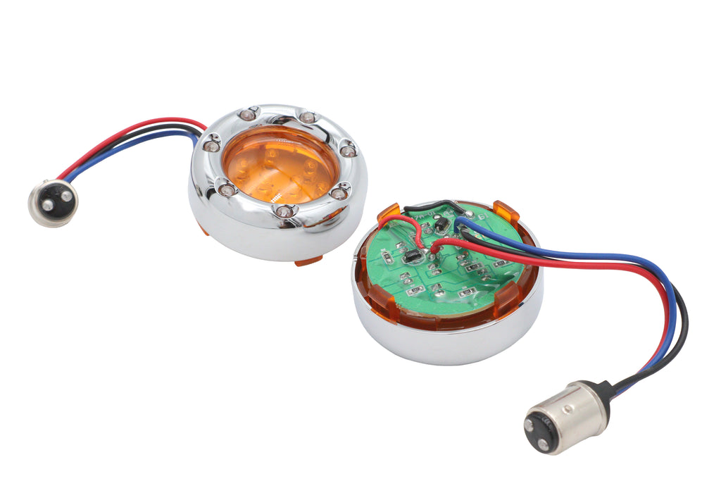 Chrome LED Turn Signal Bezel with Amber Lens