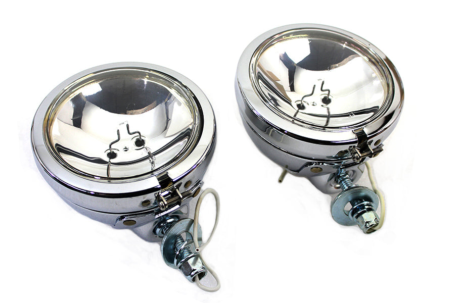 Chrome 4-1/2 inch Spotlamp Set with Clear 6 Volt Bulb