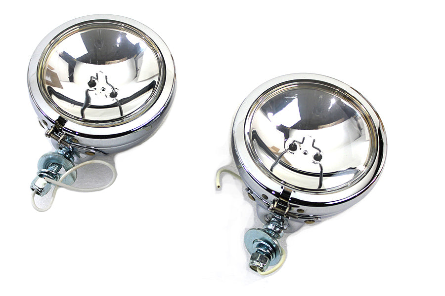 Chrome 4-1/2 inch Spotlamp Set with Clear 6 Volt Bulb