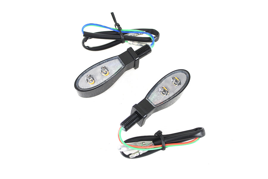 Black Teardrop Shaped LED Turn Signal Set with Clear Lens