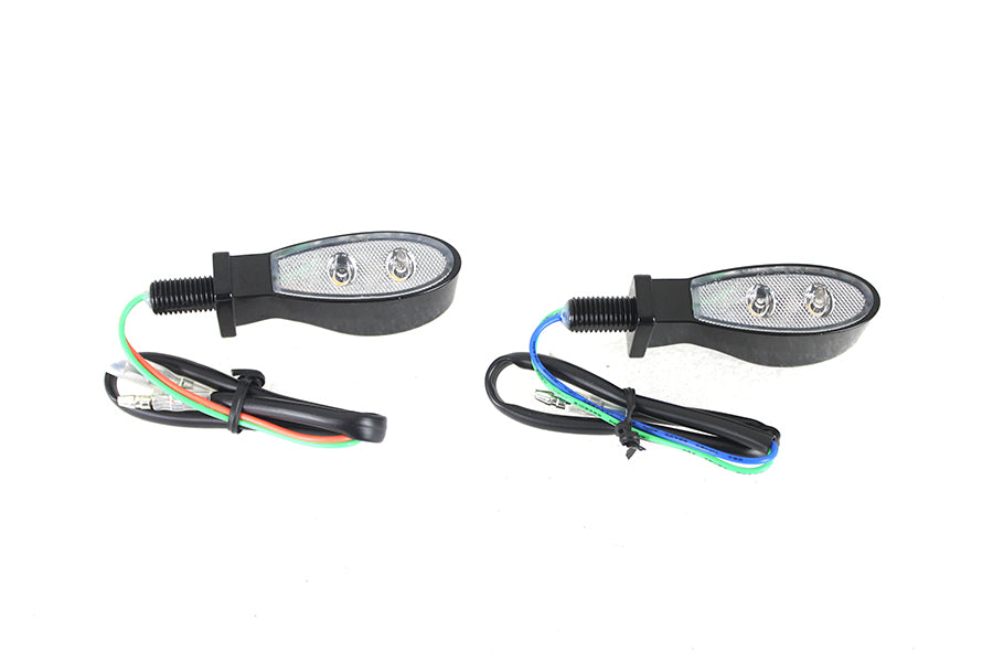Black Teardrop Shaped LED Turn Signal Set with Clear Lens