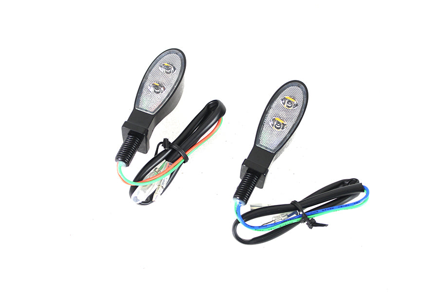 Black Teardrop Shaped LED Turn Signal Set with Clear Lens