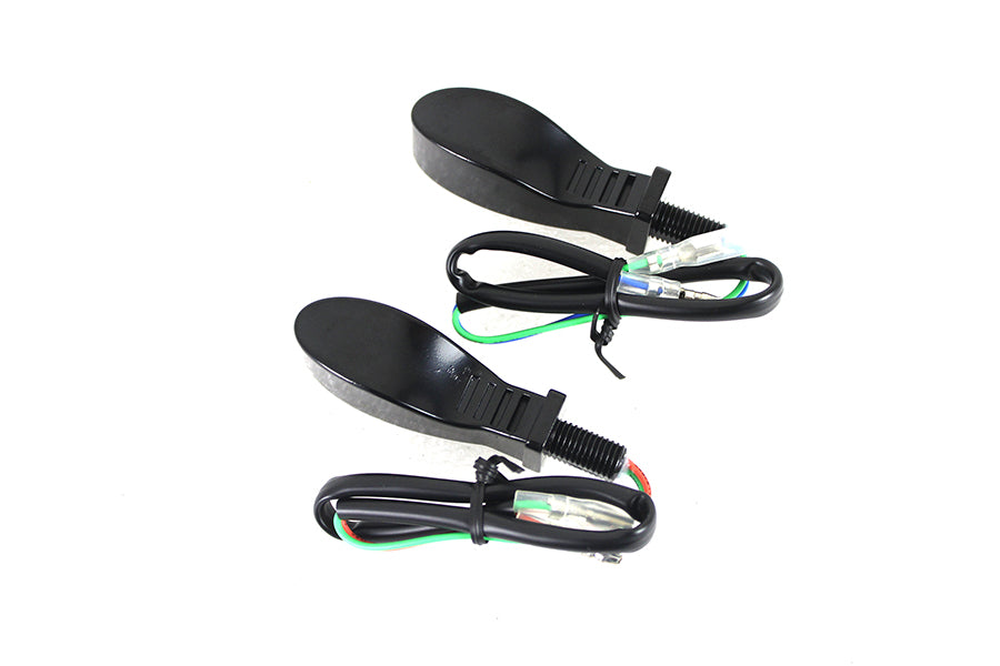 Black Teardrop Shaped LED Turn Signal Set with Clear Lens
