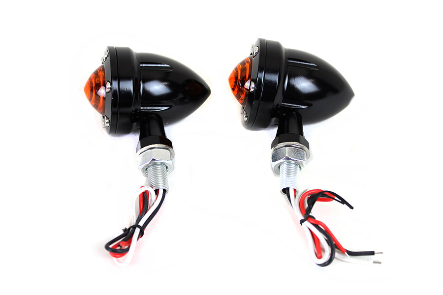 LED Bullet Turn Signal Set Black with Amber Lens