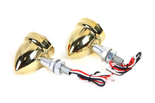 Load image into Gallery viewer, LED Bullet Turn Signal Set Brass with Amber Lens