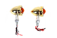 Load image into Gallery viewer, LED Bullet Turn Signal Set Brass with Amber Lens