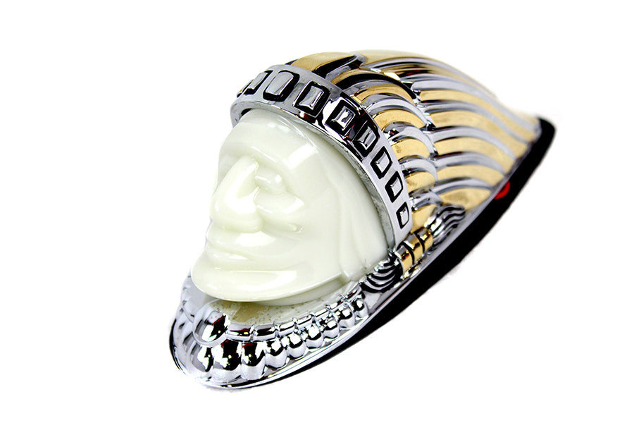 Indian Face Front Fender Lamp Gold and Chrome