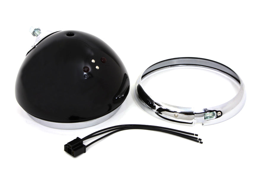 Black 7 inch K Headlamp Housing with Chrome Rim