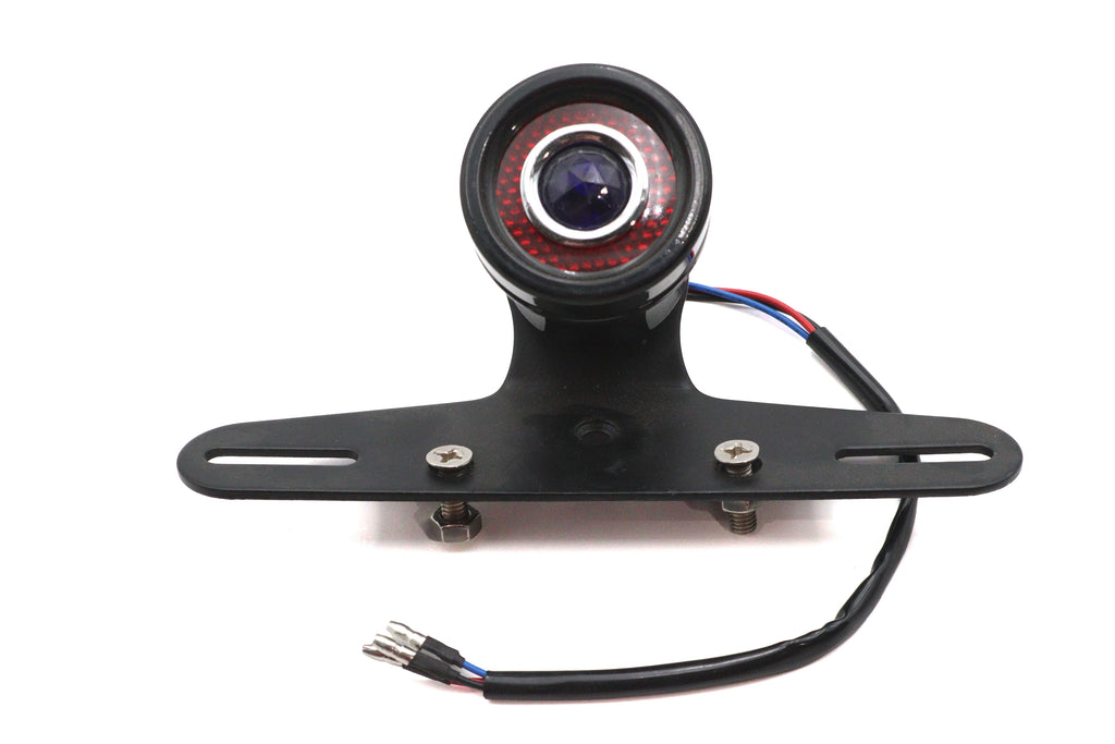 Round LED Fender Mount Tail Lamp Black with Blue Dot