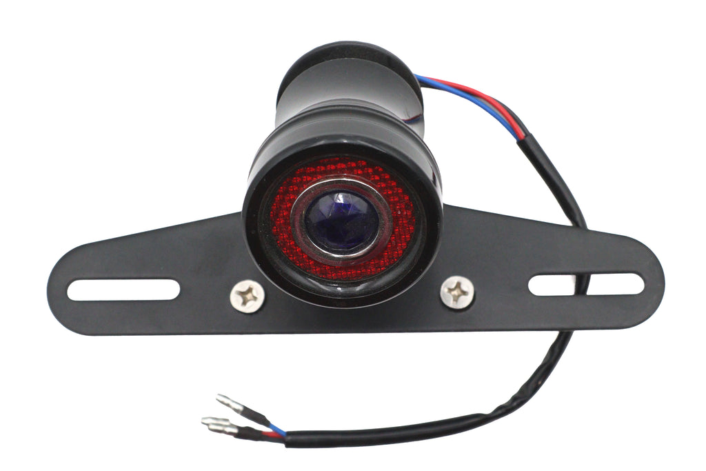Round LED Fender Mount Tail Lamp Black with Blue Dot