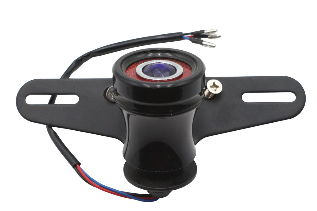 Round LED Fender Mount Tail Lamp Black with Blue Dot