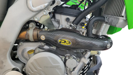 P3 brand Heat Shield Carbon for Kawasaki KX 250 FMF exhaust system, showcasing sleek black carbon fiber design.