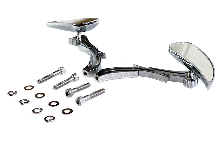 Chrome Teardrop Mirror Set with Billet Skull Stems