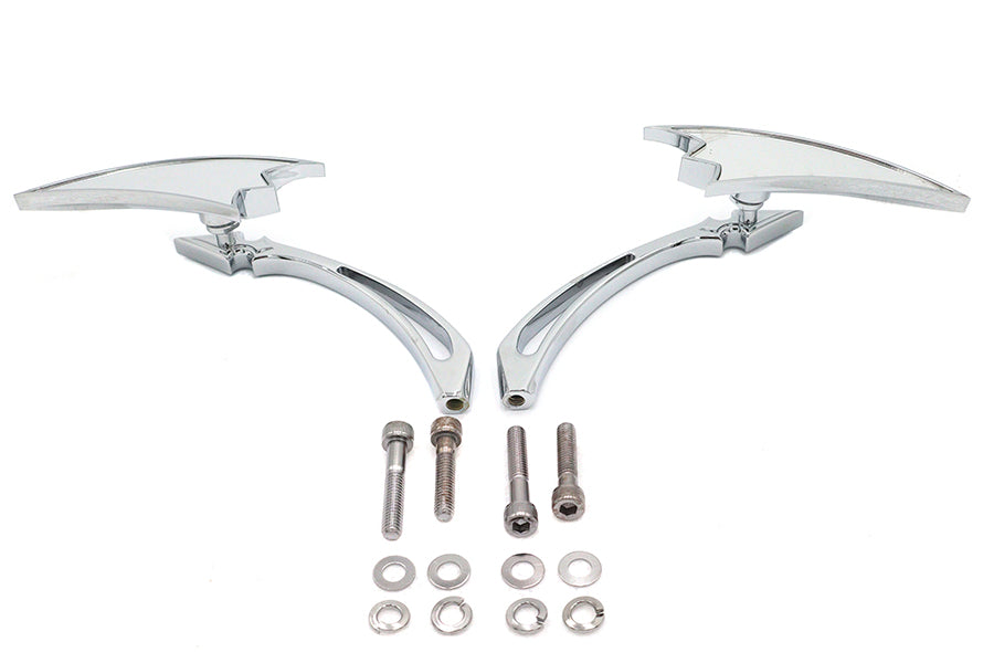 Chrome Crescent Mirror Set with Billet Spear Stems