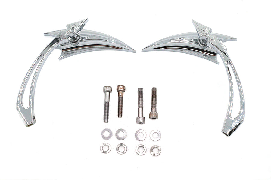 Chrome Crescent Mirror Set with Billet Spear Stems