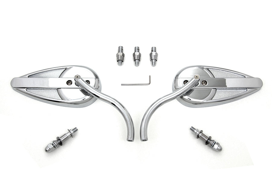 Teardrop Mirror Set with Billet Long Stems Chrome