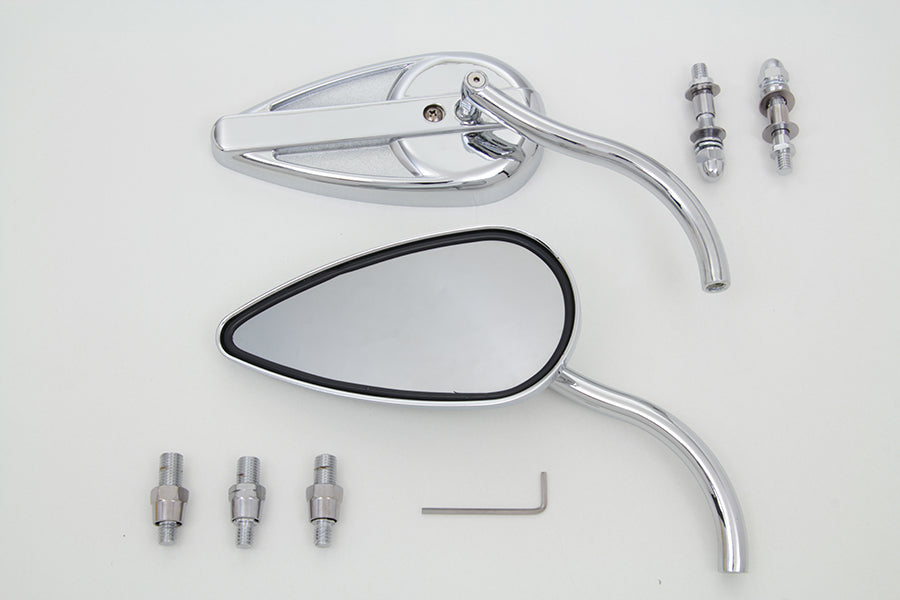 Teardrop Mirror Set with Billet Long Stems Chrome