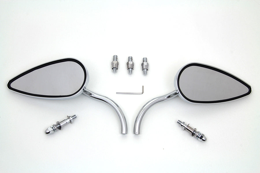 Teardrop Mirror Set with Billet Long Stems Chrome
